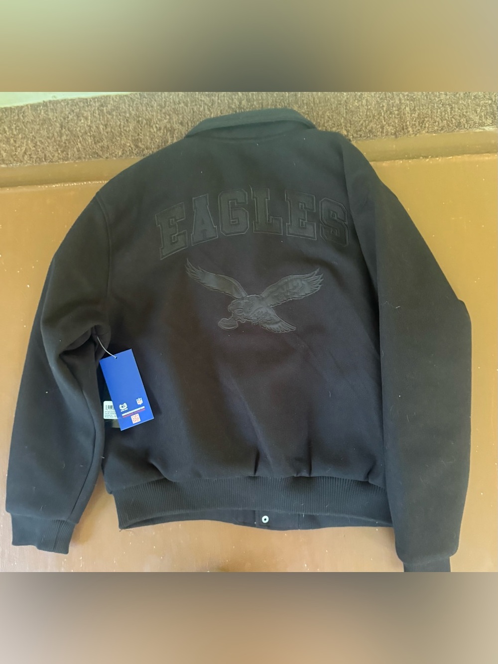Men’s Black NFL Philadelphia Eagles Varsity -Style Button Up Jacket - Large